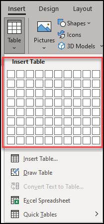 inserting table