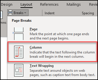 column options