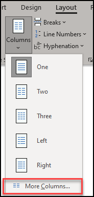 advanced options for columns