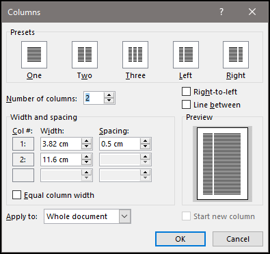 column spacing 