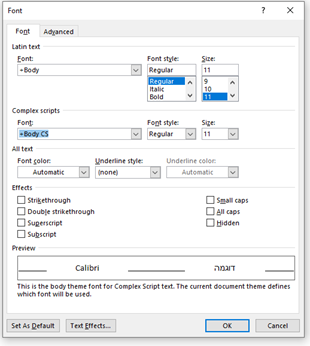 font dialog box