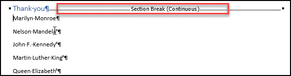 Section break added