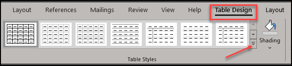 Table design menu