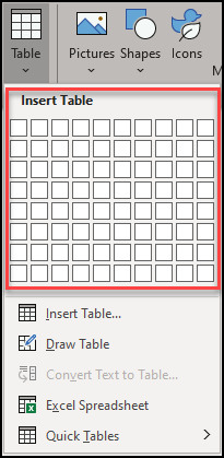 Selecting table size