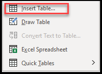 Click insert table