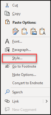 Style dropdown