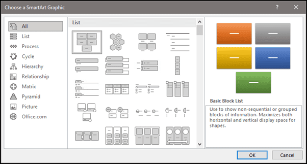 SmartArt options