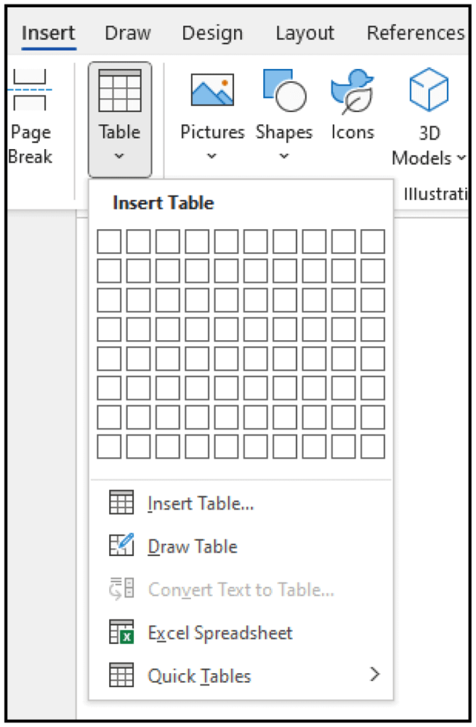 Insert table