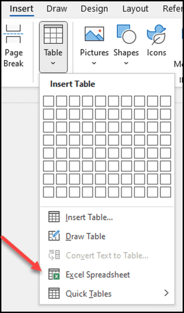 Inserting excel sheet