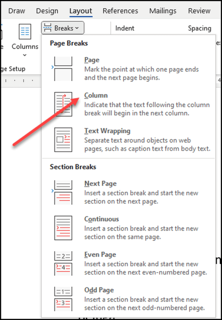 Adding column break