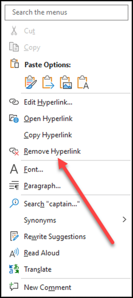 Remove hyperlink