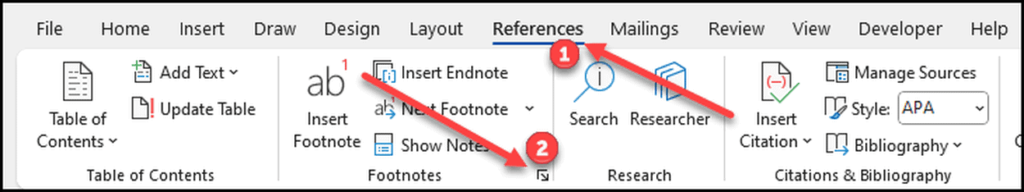 References tab