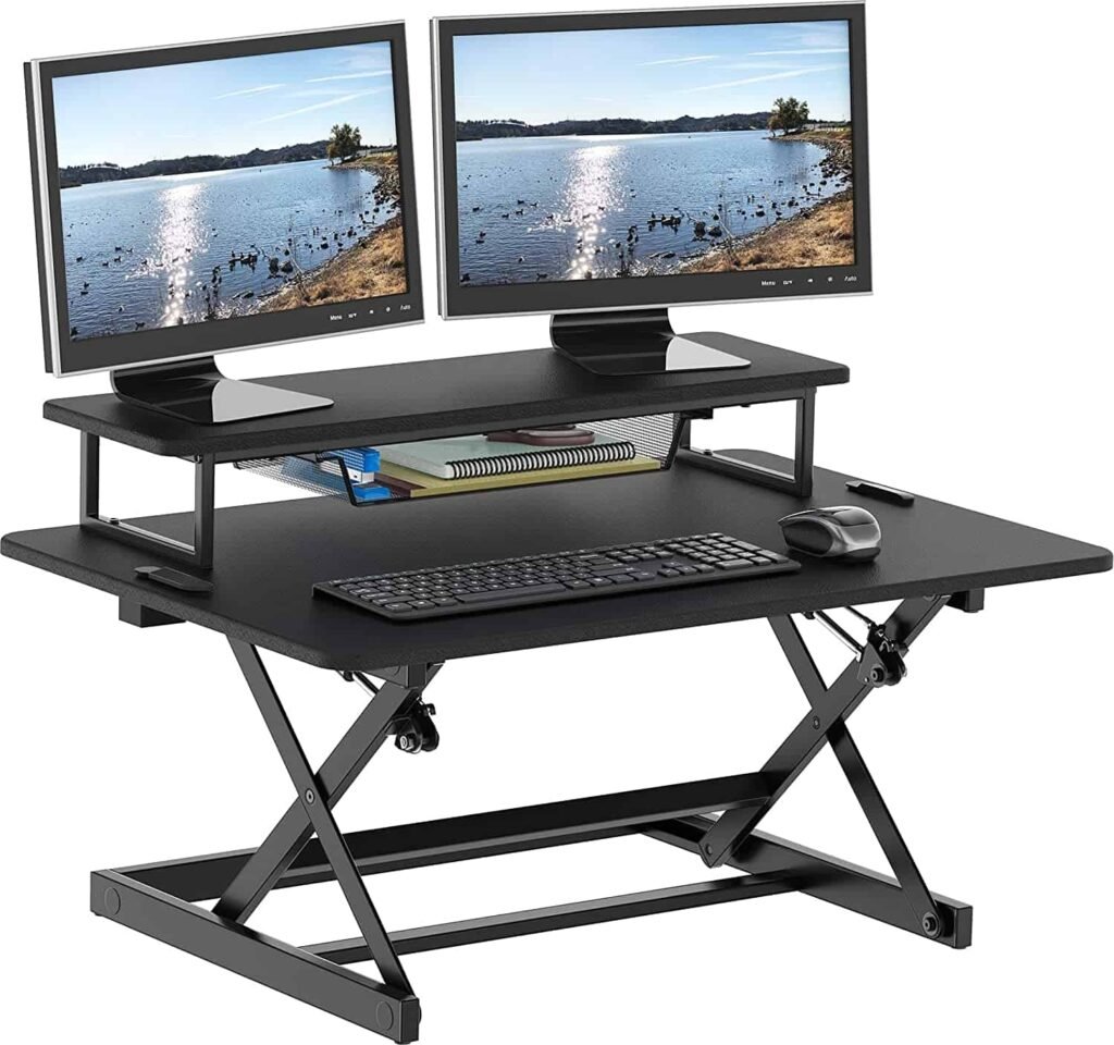 SHW 36-Inch Height Adjustable Standing Desk Sit to Stand Riser Converter Workstation